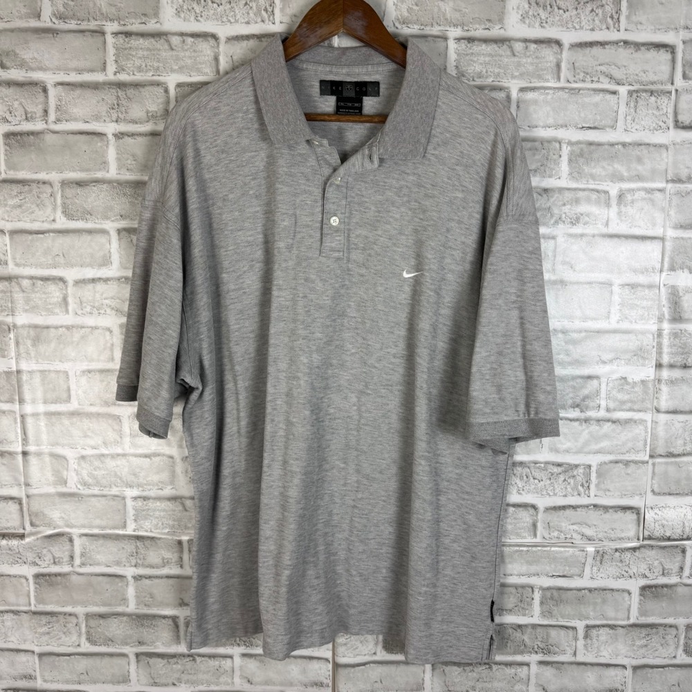 Nike Golf Vintage Men XXL Heather Gray Short Sleeve Pique Polo Shirt Swoosh Logo